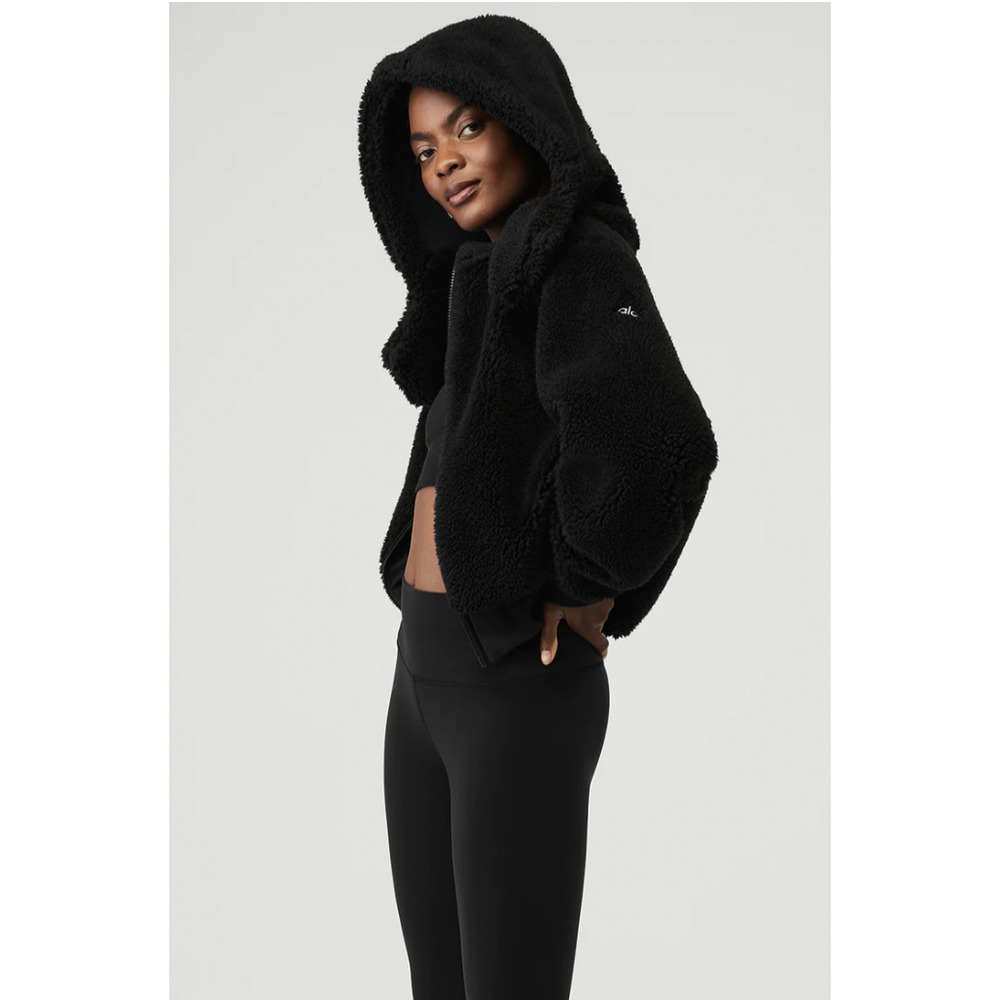 ❌❌ alo Foxy Sherpa Jacket XS Black (2-4) BRAND NEW warm fur w/hood Authentic NWT - Picture 4 of 6